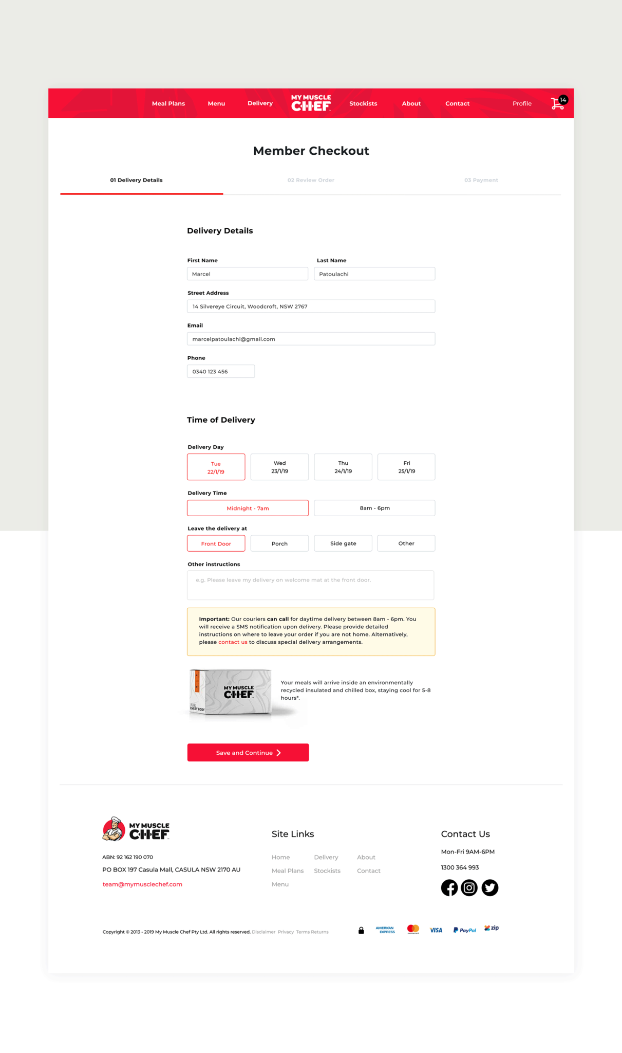 My Muscle Chef Checkout Step 1