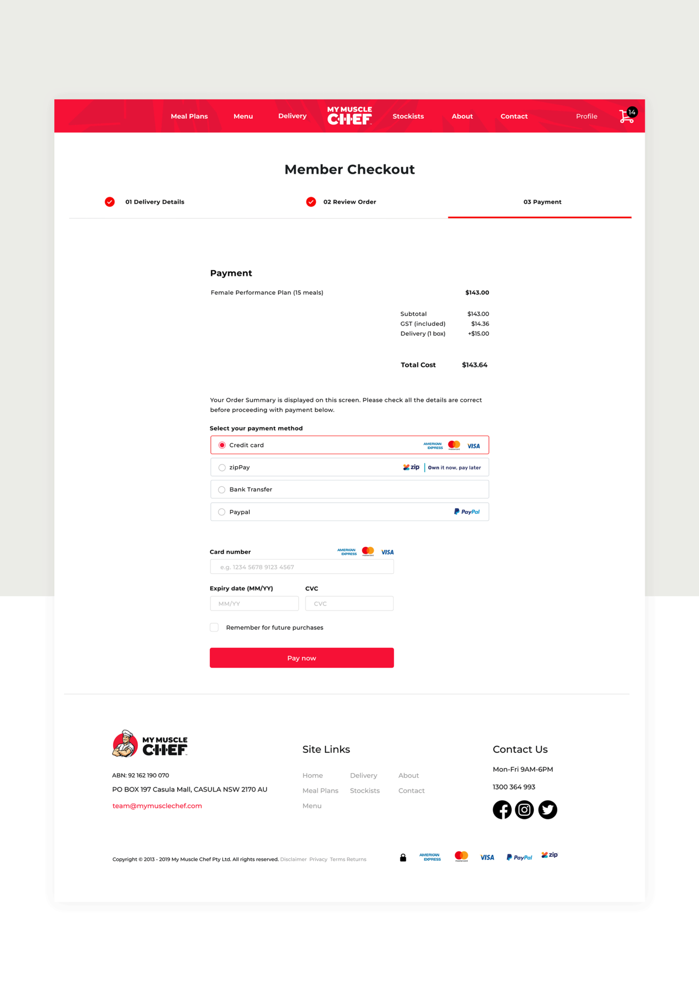 My Muscle Chef Checkout Step 3