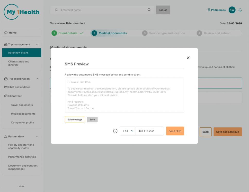 My1Health SMS Client for Medical Document Upload