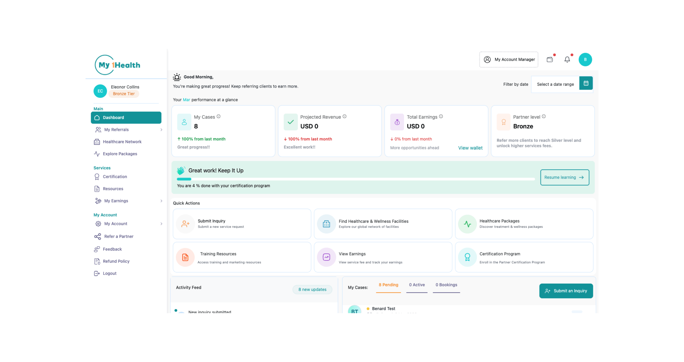My1Health Dashboard before